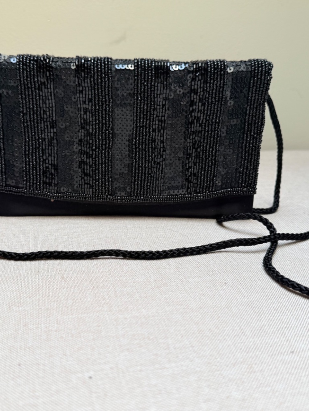 Black Satin and Sequins Evening Bag Purse Formal Prom Wedding - Picture 6 of 8
